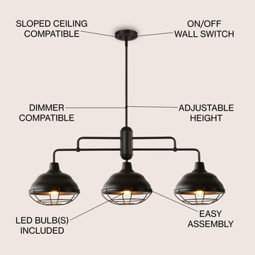 Levi Industrial Farmhouse Iron LED Pendant - JONATHAN Y